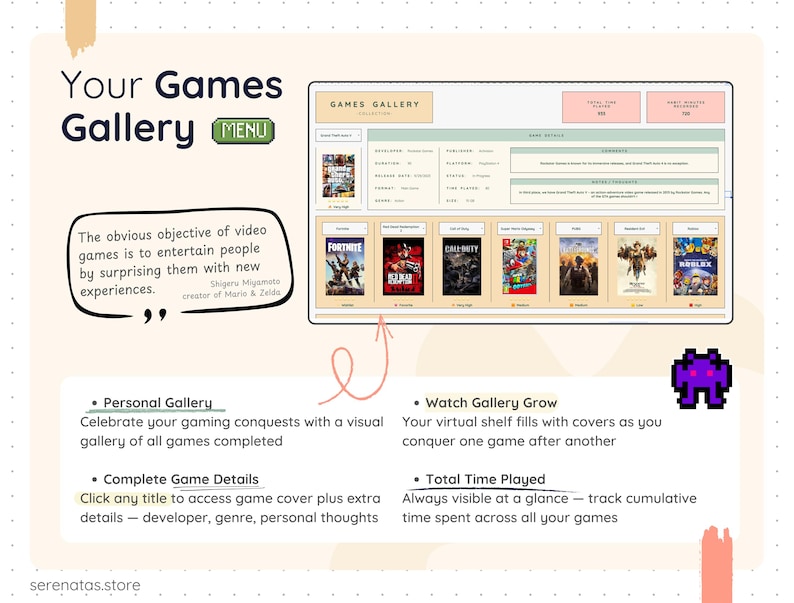 Clickable Images Games Digital Game Log Tracker Google Sheets Gaming Progress Spreadsheet ...