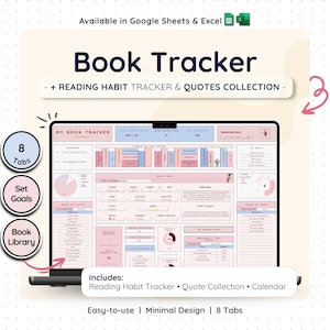 Book Tracker for Google Sheets & Excel – Reading Journal Log Spreadsheet | Pinky Color