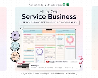 Small Business CRM Dashboard Bookkeeping Tracker w/ Task & Invoice Tracker | Financial Planner | Budget Spreadsheet for Service Businesses