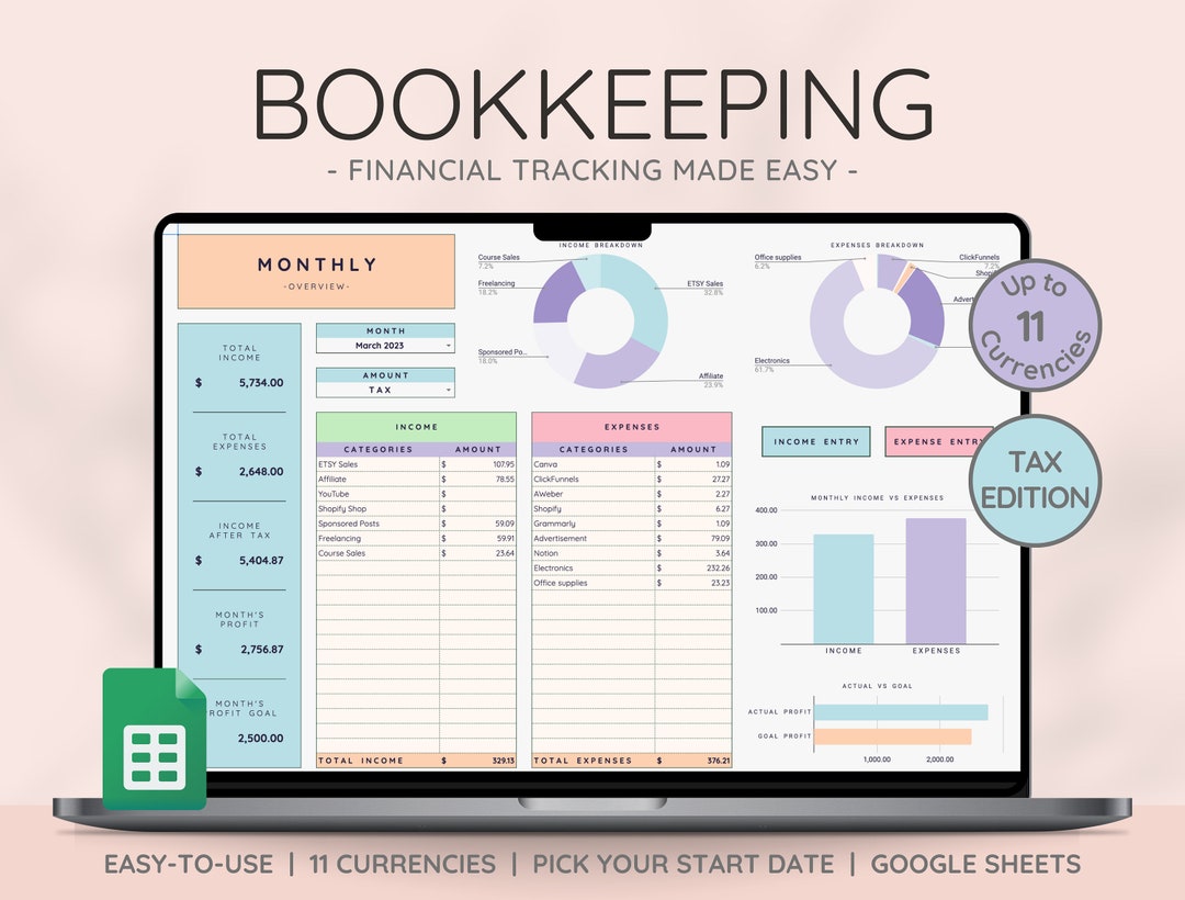 Bookkeeping Template for Small Business Easy Tracker Etsy UK