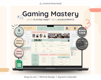 Digital Game Log Tracker Google Sheets Gaming Progress Spreadsheet Achievement Planner Library Collection Organizer Hobby Journal