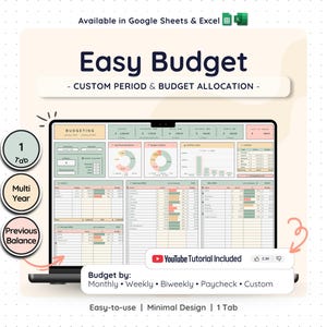Easy Budget Tracker Google Sheets Excel Monthly Weekly Paycheck Budget Planner Spreadsheet Expense Financial Template Simple Personal