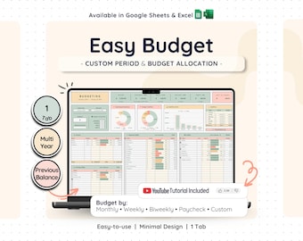 Easy Budget Tracker Google Sheets Excel Monthly Weekly Paycheck Budget Planner Spreadsheet Expense Financial Template Simple Personal