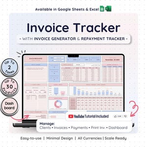 Modello di fattura per piccole imprese Fogli Google Excel Monitoraggio pagamenti Gestore fatturazione clienti Dashboard ricevute Foglio di calcolo ordini Piano