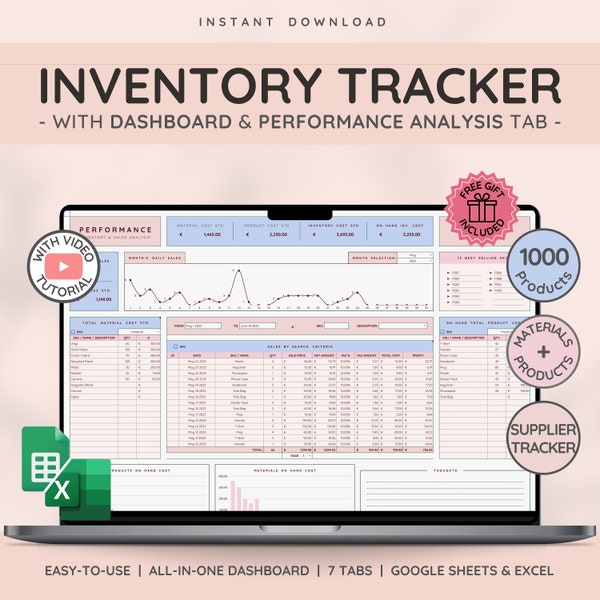 Product & Materials Inventory Template for Tracking and Management | Stock Tracker | Small Business and Reseller Spreadsheet