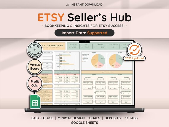 Etsy Bookkeeping Template for Etsy Sellers | Etsy Accounting Spreadsheet with Profit and Loss, Income & Sales Tracker