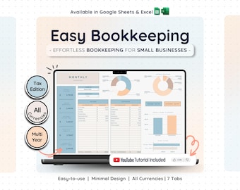 Business Bookkeeping Template Google Sheets Excel Sales Tracker Tax Planner Profit Loss Revenue Expense Income Spreadsheet Accounting