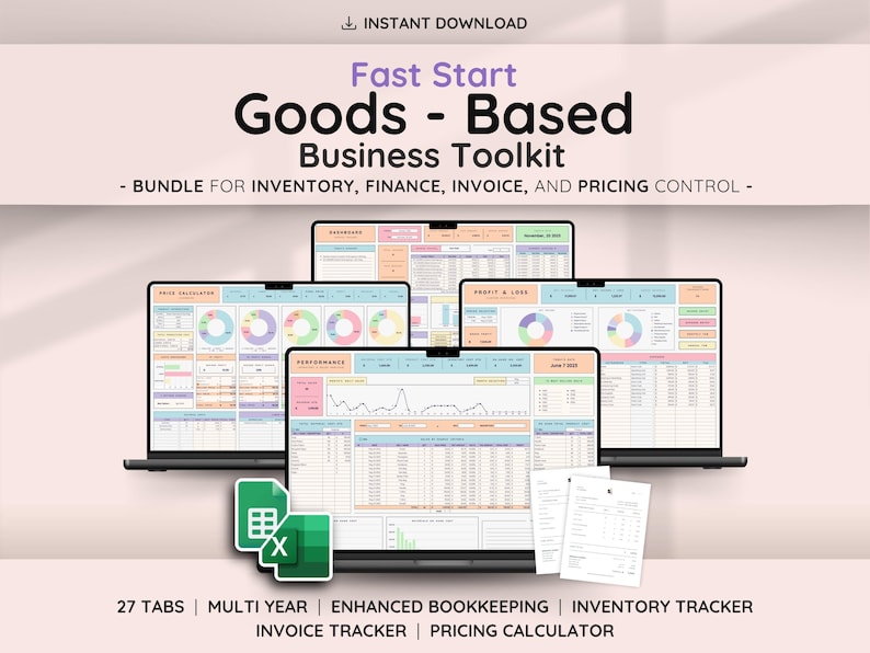 Small Business Bundle Google Sheets Excel Inventory Manager Bookkeeping Invoice Pricing Calculator Reseller Spreadsheet Order Tracker image 1
