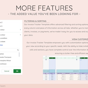 Explore our Invoice Tracker template with robust sorting and filtering options for efficient data management. Plus, easily hide/unhide cells to tailor your view for a clutter-free, personalized experience.