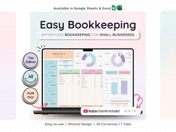 Bookkeeping Template for Small Business Easy Income Tracker | Expense Tracker | Accounting Spreadsheet for Google Sheets