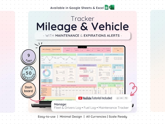 Mileage Tracker Expense Log Google Sheets Excel Vehicle Business Spreadsheet Fuel Maintenance Calculator Tax Compliance Trip Planner
