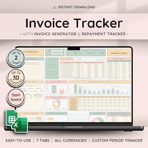 Invoice Tracker & Payment Manager with Invoice Generator | Invoice, Client Payments and Dashboard | Small Business Spreadsheet Template