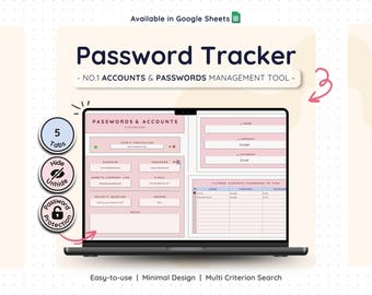 Password Manager for Google Sheets – Secure Password Tracker Spreadsheet | Pinky Color