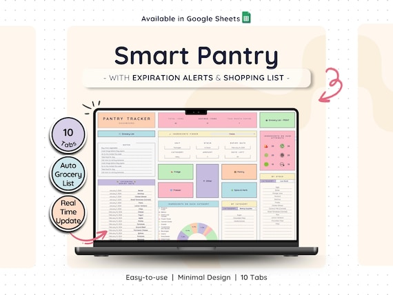 Pantry Tracker Google Sheets – Inventory Manager Grocery List Spreadsheet (Rainbow)