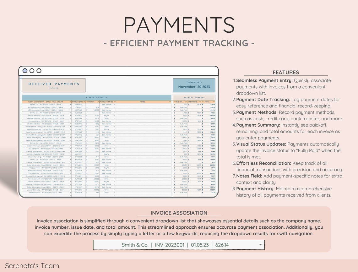 Client Invoice Payment Tracker Google Sheets Excel Billing Template ...