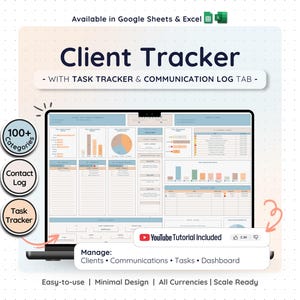 Plantilla de hoja de cálculo para pequeñas empresas para el seguimiento de clientes y tareas, con registro de tareas y comunicación para Google Sheets.