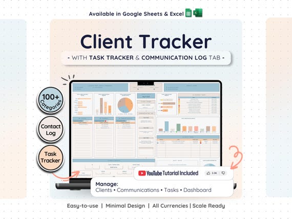 Client & Task Tracker Small Business Spreadsheet Template for Client Management w/ Task Tracker and Communication Log for Google Sheets