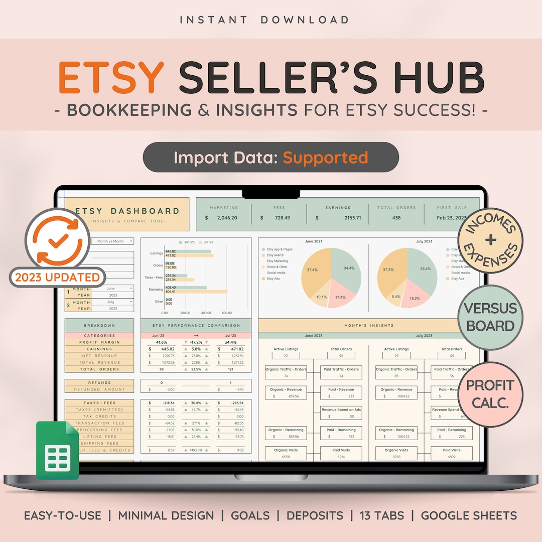 Etsy Bookkeeping Template for Etsy Sellers Etsy Accounting Spreadsheet
