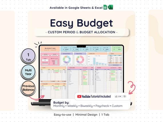 Budget Planner Google Sheets Template | Weekly, Biweekly, Monthly, Paycheck Budget | Expense Tracker Financial Spreadsheet