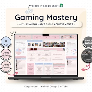 Gaming Tracker Tabelle Google Sheets Spiellog Fortschrittsplaner Digitale Bibliothek Leistungssammlung Organizer Hobby Dashboard