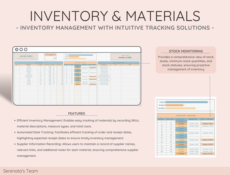 Intuitive inventory management with efficient tracking solutions. Discover SKUs, material descriptions, cost tracking, and automated stock monitoring for effective inventory management and seamless stock control.