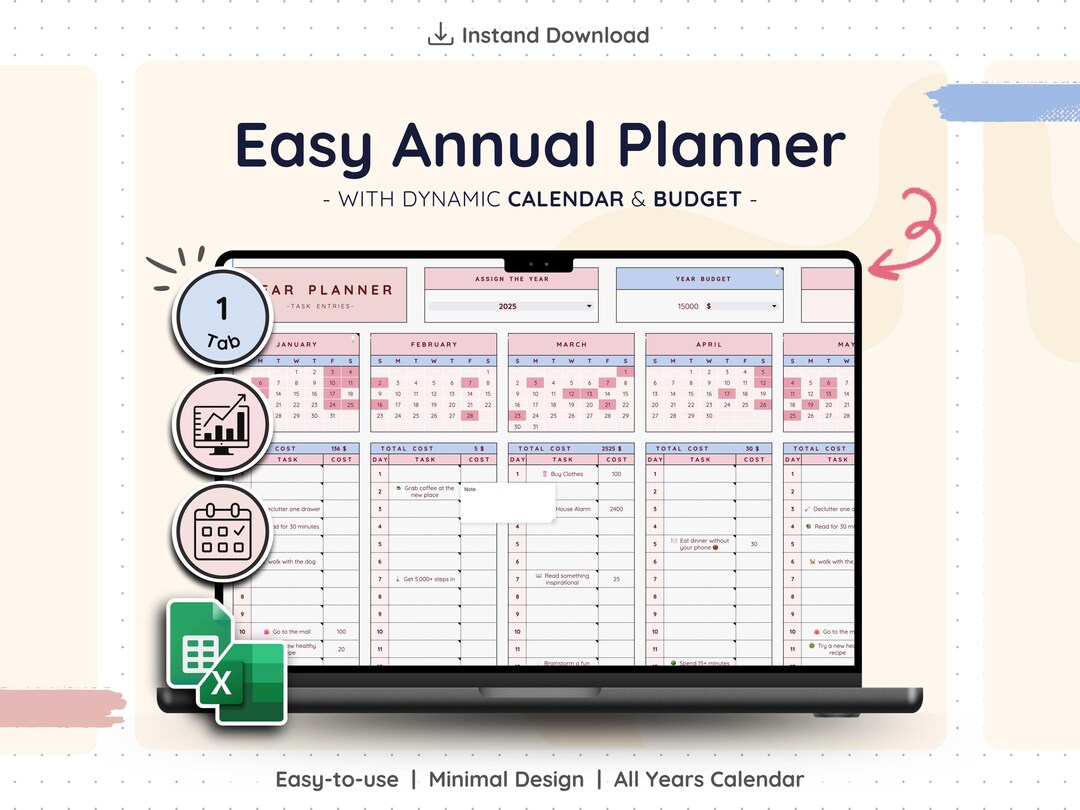 Yearly Planner Template Google Sheets Excel Annual Task Tracker Monthly ...