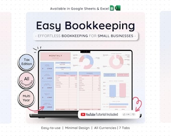 Simple Bookkeeping Google Sheets Excel Small Business Income Expense Tracker Accounting Template Profit Loss Revenue Tax Budget Plan