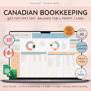 Canadian Tax Laws Bookkeeping Template for Small Business Accounting Ledge w/ Income Expense Client Tracker Spreadsheet