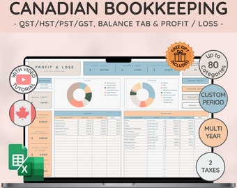 Canadian Tax Laws Bookkeeping Template for Small Business Accounting Ledge w/ Income Expense Client Tracker Spreadsheet