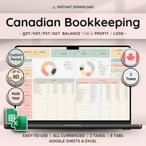 Canadian Bookkeeping Spreadsheet Template for Small Businesses | Profit and Loss | Income & Expense Tracker | Budget Spreadsheet