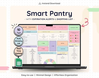 Pantry Tracker Google Sheets – Inventory Manager Grocery List Spreadsheet (Rainbow)