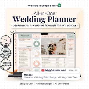 Wedding Planner Spreadsheet Google Sheets Budget Tracker Timeline Checklist Guest List Seating Chart Template Digital Planning