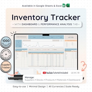 Planilha de Controle de Estoque para Pequenas Empresas no Google Sheets e Excel para Produtos, Materiais e Estoque de Fornecedores no Etsy - Pedidos de Vendedores e Revendedores