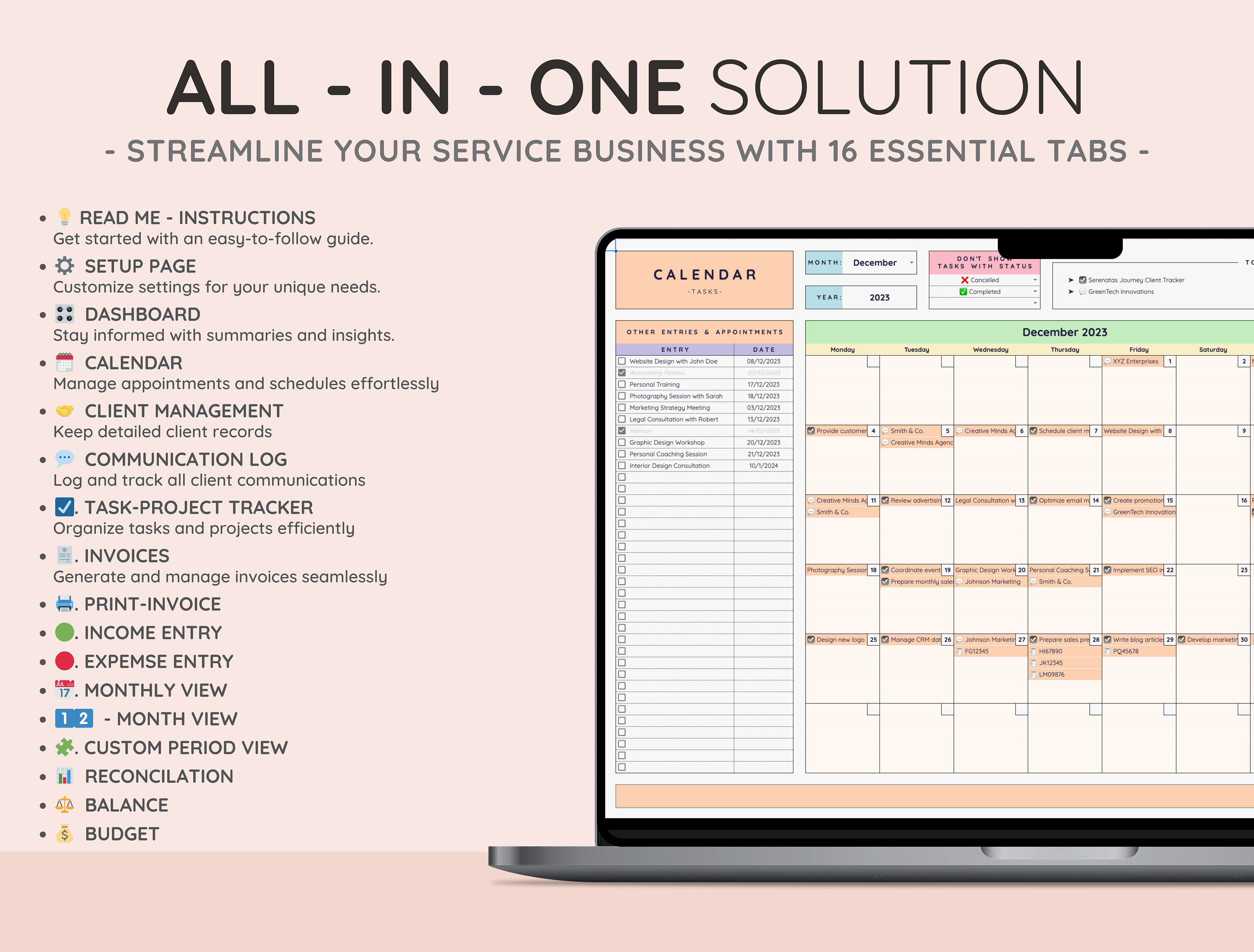 Small Business CRM Dashboard Bookkeeping Tracker W/ Task & Invoice ...