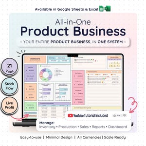 All-in-One Product Business Template Google Sheets & Excel – Complete Inventory Sales Management System (Rainbow)