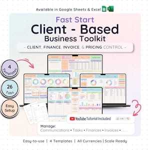 Kit di avvio attività per clienti Fogli Google Excel Contabilità Fattura CRM Tracker Calcolatore prezzi Pacchetto di modelli per piccole imprese