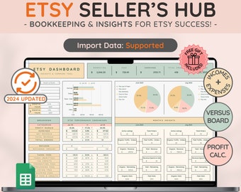 Modèle de comptabilité Etsy pour les vendeurs Etsy | Feuille de calcul comptable Etsy avec suivi des résultats, des revenus et des ventes