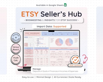 Sälj på Etsy Bokföringsmall Google Sheets Etsy Säljare Vinst Förlust Inkomst Kostnadsspårning Redovisning Redovisning Företagskalkylblad