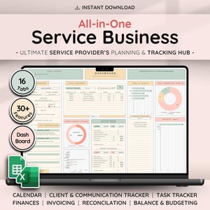 Small Business CRM Dashboard Bookkeeping Tracker w/ Task & Invoice Tracker | Financial Planner | Budget Spreadsheet for Service Businesses