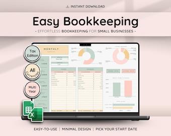 Small Business Bookkeeping Template: Easy Income and Expense Tracking | Tax Planning | Profit Calculation Spreadsheet