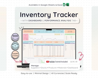 Bestandsführung & Nachverfolgung für Materialien und Produkte Bestandsvorlage | Small Business Spreadsheet Template mit Bestellverfolgung