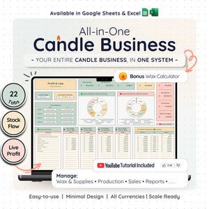 Handmade Candle Business Spreadsheet Google Sheets Excel Candle Maker Inventory Production Cost Calculator Bookkeeping Small Business