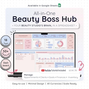 Beauty Planner Spreadsheet Google Sheet Template for Hair Salon Business Bookkeeping Inventory Order Invoice Client Profit Loss Appointments