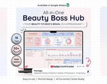 Beauty Planner Spreadsheet Google Sheet Template for Hair Salon Business Bookkeeping Inventory Order Invoice Client Profit Loss Appointments