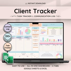 Client Tracker & Management for Small Businesses | CRM Tracker w/ Task Tracker and Communication Log for Customer and Lead Management