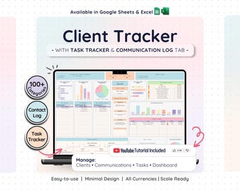 Client Tracker & Management for Small Businesses | CRM Tracker w/ Task Tracker and Communication Log for Customer and Lead Management