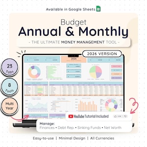 Annual Budget Spreadsheet Google Sheets | Monthly Budget Planner Tracker | Debt Snowball Bill Tracker Financial Template