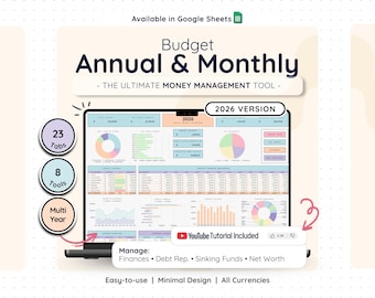 Annual Budget Spreadsheet Google Sheets | Monthly Budget Planner Tracker | Debt Snowball Bill Tracker Financial Template