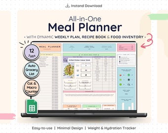 Meal Planner Google Sheets – Weekly Menu Planner Grocery List Spreadsheet (Rainbow)