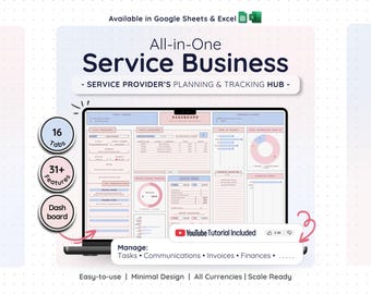 Freelancer Business Planner Google Sheets Excel CRM Client Tracker Invoice Bookkeeping Task Manager Expense Budget Dashboard Template